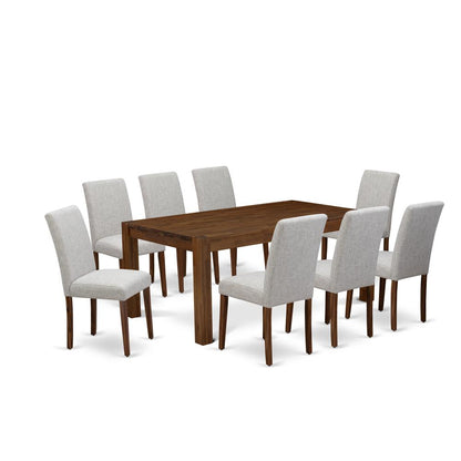 9Pc Dining Table Set Includes A Dining Room Table And 8 Parsons Chairs With Light Sable Color Linen Fabric, Medium Size Table With Full Back Chairs, Distressed Jacobean By East West Furniture | Dining Sets | Modishstore - 4