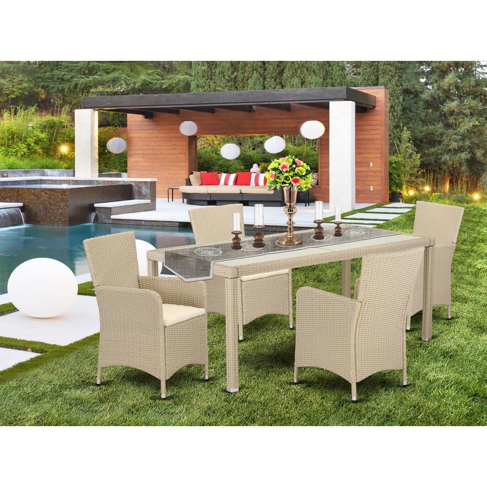 Wicker Patio Set Cream LULU5-53V By East West Furniture | Outdoor Dining Sets | Modishstore