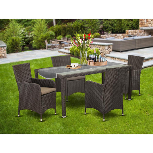 Wicker Patio Set Dark Brown LULU5-63S By East West Furniture | Outdoor Dining Sets | Modishstore