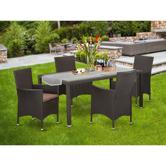 Wicker Patio Set Dark Brown LUVL5-63S By East West Furniture | Outdoor Dining Sets | Modishstore