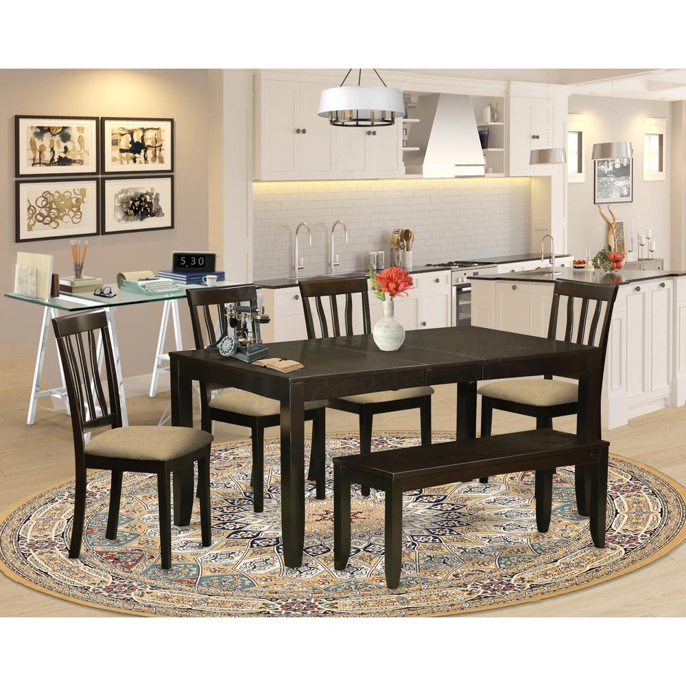 Lyan6-Cap-C 6 Pc Dining Set With Bench-Dining Table With Leaf And 4 Dining Chairs Bench By East West Furniture | Dining Sets | Modishstore - 2