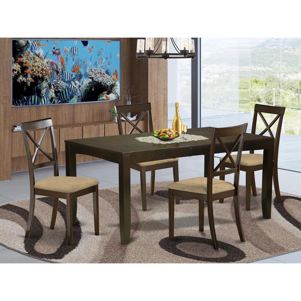 Lybo5-Cap-C 5 Pc Dining Room Set For 4-Dining Table With Leaf Plus 4 Chairs For Dining Room By East West Furniture | Dining Sets | Modishstore - 2