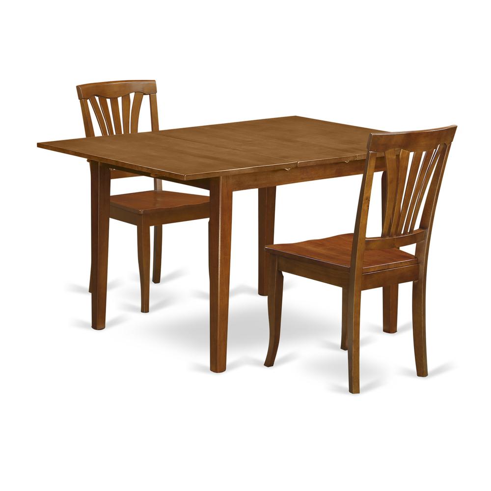 3 Pc Milan Kitchen Table Offering Leaf And 2 Wood Kitchen Chairs In Saddle Brown By East West Furniture | Dining Sets | Modishstore - 2