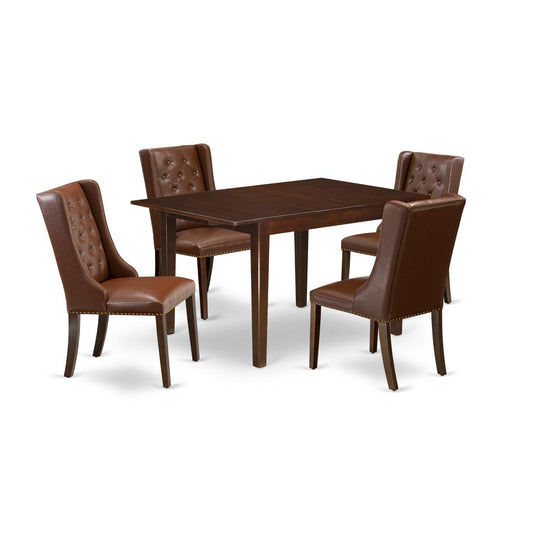 5-Pc Dinette Room Set Includes 1 Butterfly Leaf Rectangular Dining Table And 4 Brown Linen Fabric Padded Parson Chair And Dining Tables By East West Furniture | Dining Sets | Modishstore
