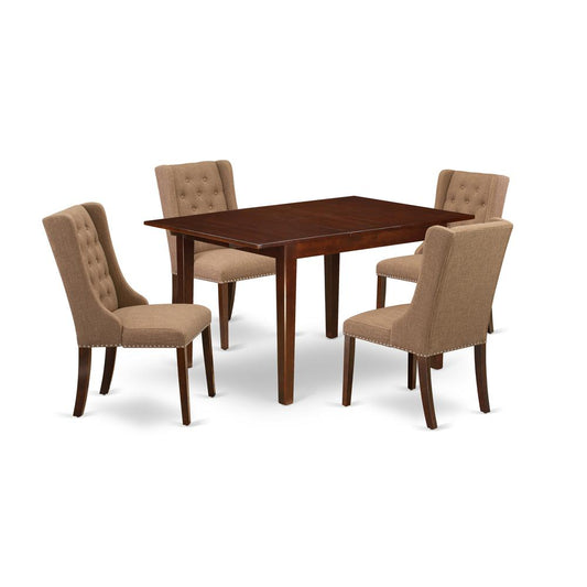 5-Piece Dinette Set Includes 1 Butterfly Leaf Rectangular Kitchen Table And 4 Light Sable Linen Fabric Parson Dining Chairs And Dining Tables By East West Furniture | Dining Sets | Modishstore