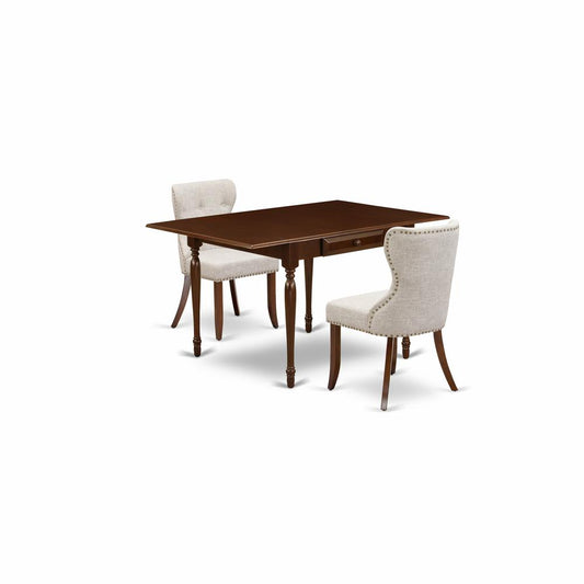 A Dining Set Of Two Excellent Kitchen Chairs Using Linen Fabric Doeskin Color And An Attractive Dining Table And Dining Tables By East West Furniture | Dining Sets | Modishstore