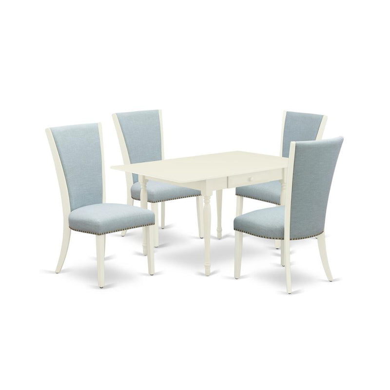 A Dinette Set Of 4 Excellent Indoor Dining Chairs Blue Color And Wooden Dining Table By East West Furniture | Dining Sets | Modishstore
