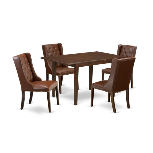 5-Piece Dining Room Set Includes 1 Butterfly Leaf Dining Table And 4 Brown Linen Fabric Dining Padded Chairs And Dining Tables By East West Furniture | Dining Sets | Modishstore