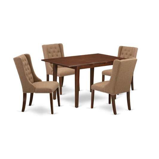 5-Piece Dining Room Table Set Includes 1 Butterfly Leaf Dining Table And 4 Light Sable Linen Fabric Parson Chairs And Dining Tables By East West Furniture | Dining Sets | Modishstore