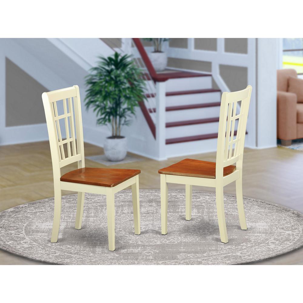 Nicoli Dining Chair With Wood Seat Buttermilk & Brown Finish, Set Of 2 By East West Furniture | Dining Chairs | Modishstore