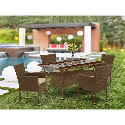 Wicker Patio Set Brown OSBK5-02A By East West Furniture | Outdoor Dining Sets | Modishstore