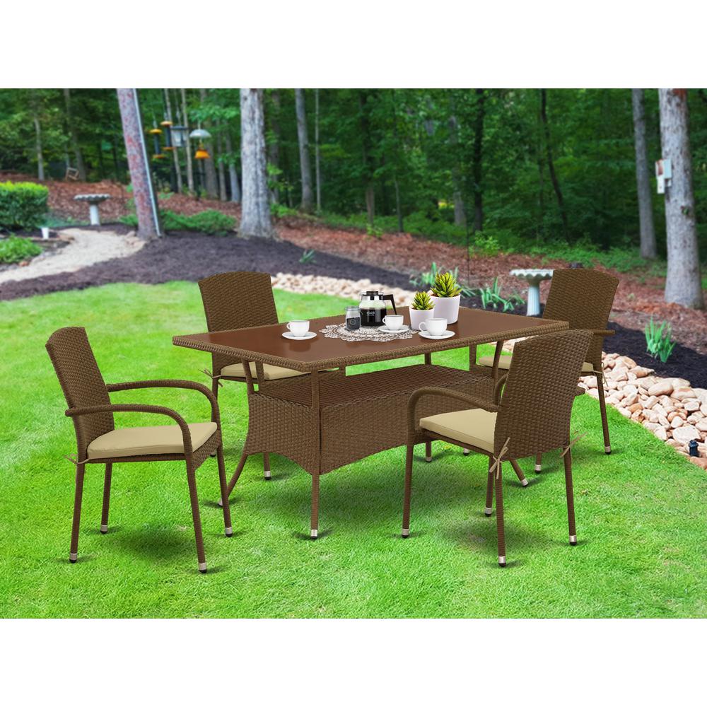 Wicker Patio Set Brown OSJU5-02A By East West Furniture | Outdoor Dining Sets | Modishstore