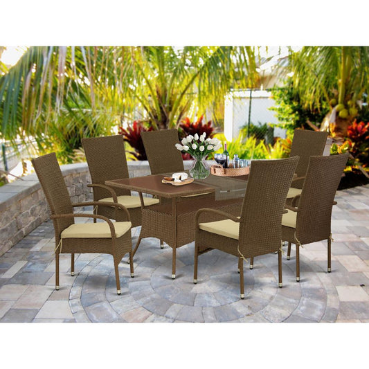 Wicker Patio Set Brown OSOS7-02A By East West Furniture | Outdoor Dining Sets | Modishstore