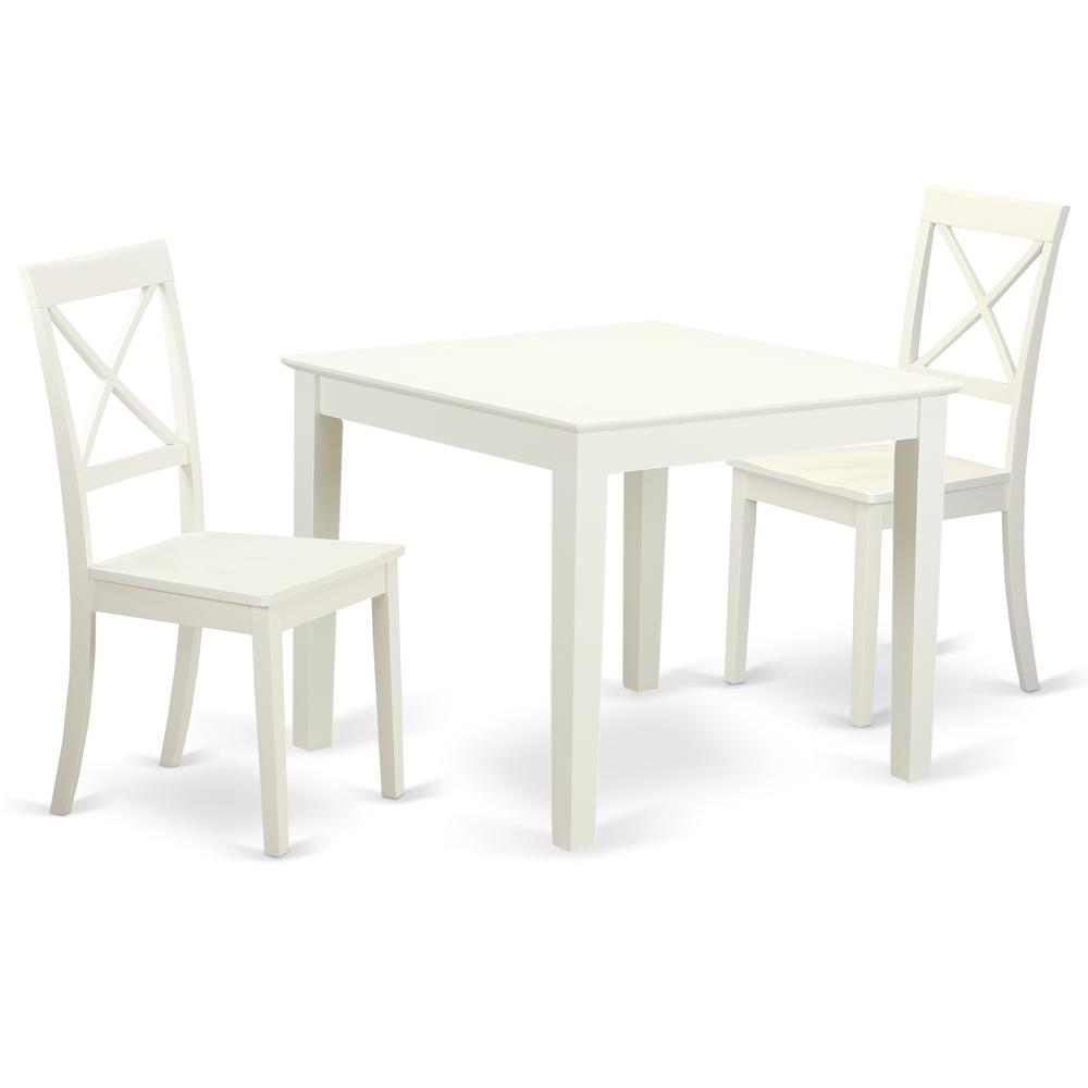 3 Pc square Kitchen Table and 2 Wood Kitchen Dining Chairs in Linen White By East West Furniture | Dining Sets | Modishstore