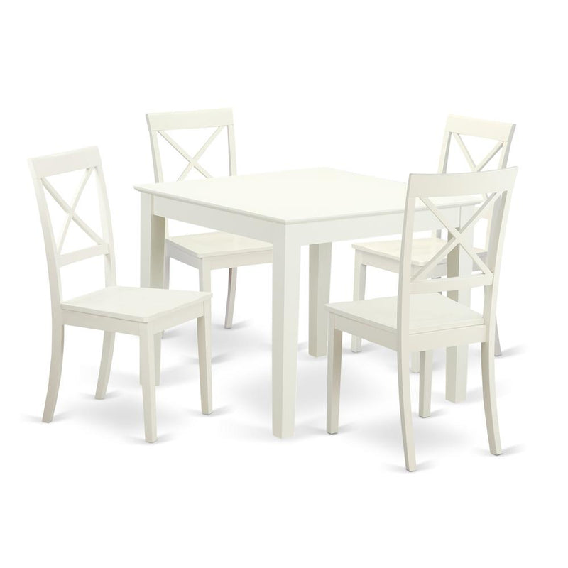 5 Pc small Kitchen Table set and 4 hard wood Dining Chairs in Linen White By East West Furniture | Dining Sets | Modishstore