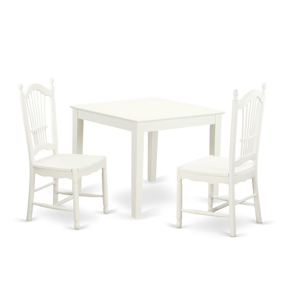 3 Pc small Kitchen Table and 2 hard wood Kitchen Dining Chairs in Linen White By East West Furniture | Dining Sets | Modishstore