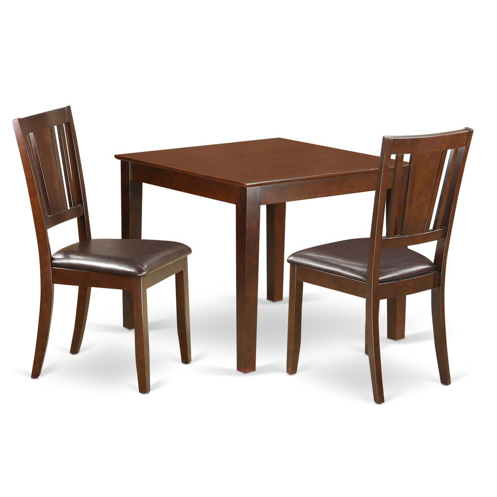 3 Pc small Kitchen Table set with a Dining Table and 2 Dining Chairs in Mahogany By East West Furniture | Dining Sets | Modishstore