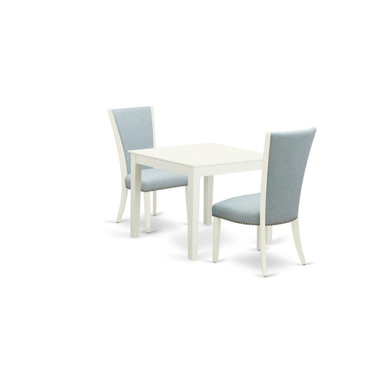 A Modern Dining Table Set Of 2 Excellent Indoor Dining Chairs With Linen Fabric Baby Blue Color And A Gorgeous Square Wooden Table With Linen White Color By East West Furniture | Dining Sets | Modishstore