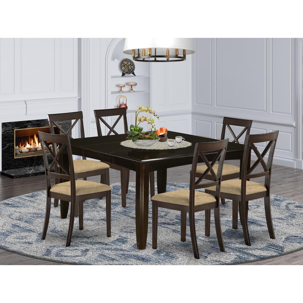 7 Pc Dining Room Set-Table With Leaf And 6 Kitchen Chairs. By East West Furniture - Pfbo7-Cap-C | Dining Sets | Modishstore - 2
