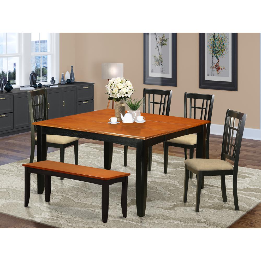 6 Pc Dining Room Set With Bench-Dining Table And 4 Wood Dining Chairs Plus A Bench By East West Furniture - Pfni6-Bch-C | Dining Sets | Modishstore - 2