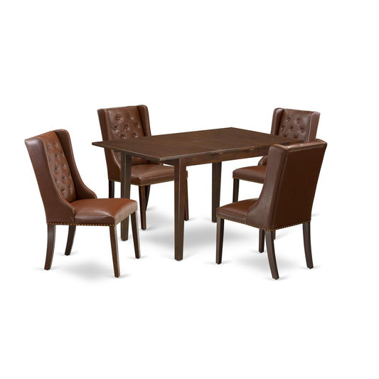 5-Piece Kitchen Dining Room Set Includes 1 Butterfly Leaf Dining Room Table And 4 Brown Linen Fabric Kitchen Chairs And Dining Tables By East West Furniture | Dining Sets | Modishstore