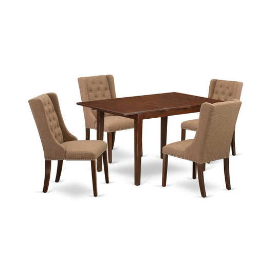 5-Pc Modern Dining Set Includes 1 Butterfly Leaf Dining Table And 4 Light Sable Linen Fabric Kitchen Chairs And Dining Tables By East West Furniture | Dining Sets | Modishstore