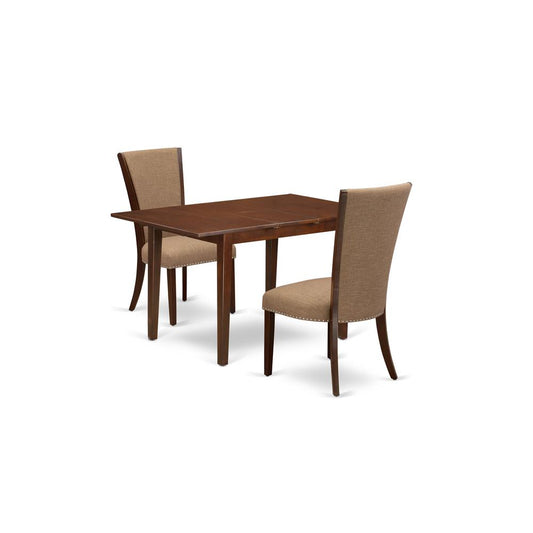 A Dinette Set Of 2 Great Indoor Dining Chairs Using Linen Fabric Light Sable Color And A Fantastic 12" Butterfly Leaf Rectangle Dining Table In Mahogany Finish And Dining Tables By East West Furniture | Dining Sets | Modishstore