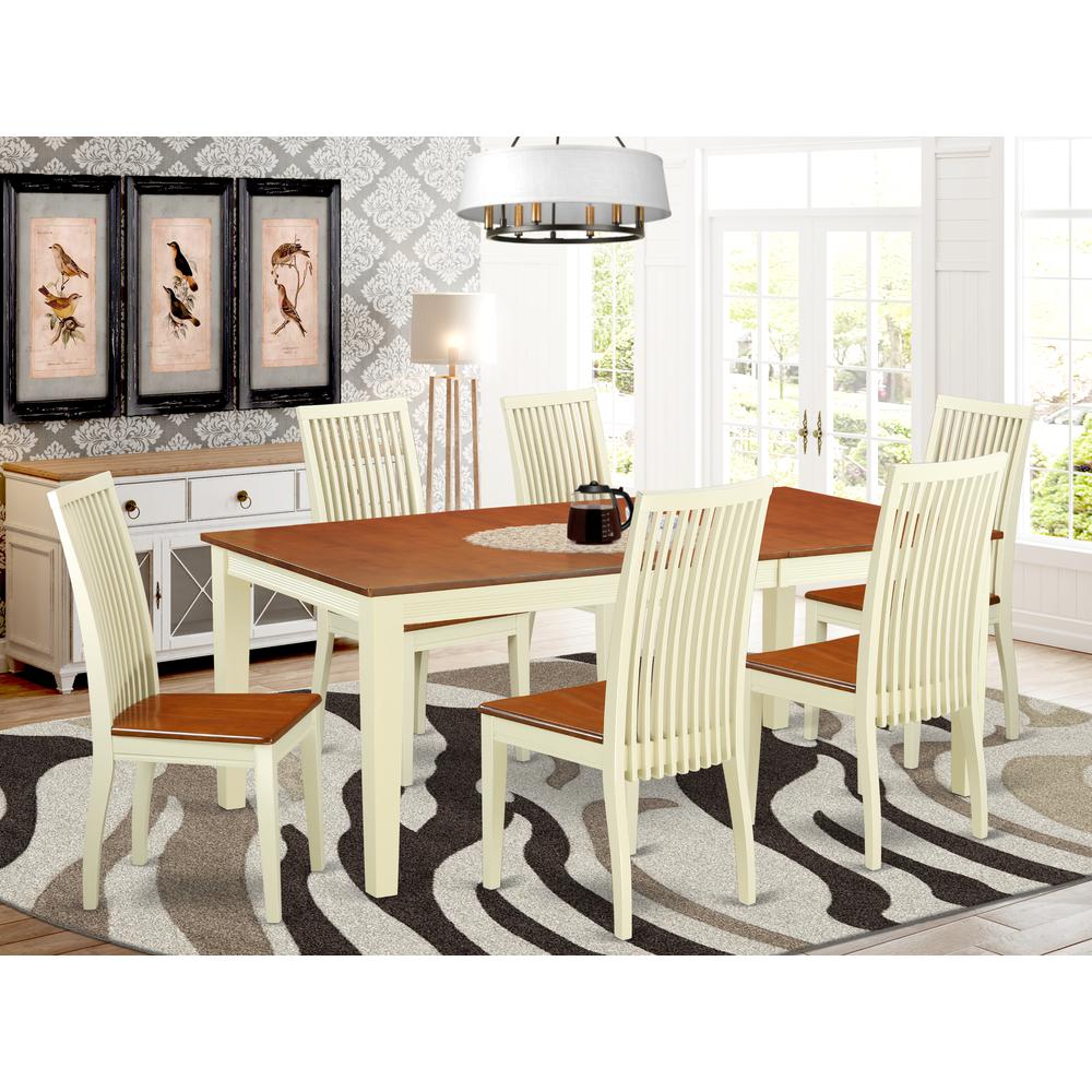 Dining Room Set Buttermilk & Cherry QUIP7-BMK-W By East West Furniture | Dining Sets | Modishstore