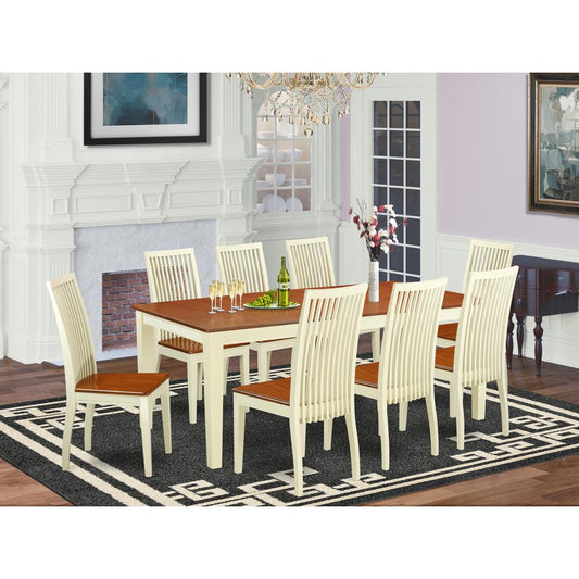 Dining Room Set Buttermilk & Cherry QUIP9-BMK-W By East West Furniture | Dining Sets | Modishstore