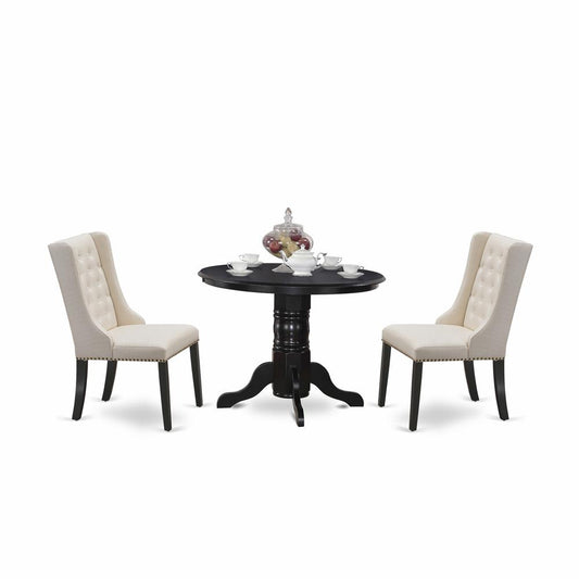 3-Pc Dinette Room Set Includes 1 Pedestal Dining Table And 2 Cream  Dining Chairs By East West Furniture | Dining Sets | Modishstore