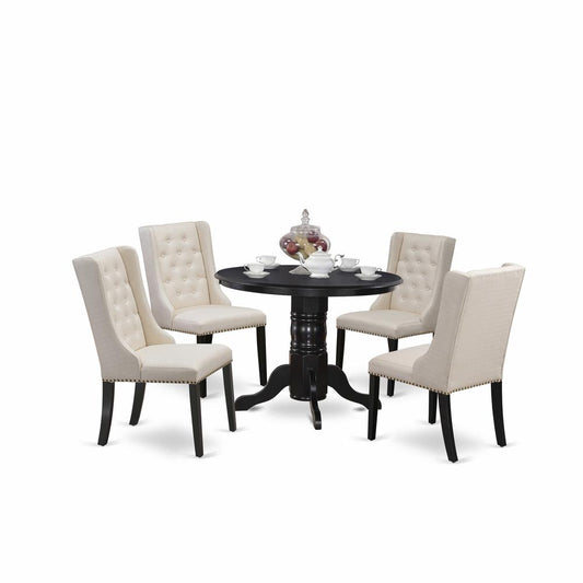 5-Piece Dinette Set Includes 1 Pedestal Dining Table And 4 Cream Dining Chairs By East West Furniture | Dining Sets | Modishstore