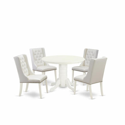 5-Piece Dinette Set Includes 1 Pedestal Dining Table And 4 Cream Dining Chairs By East West Furniture | Dining Sets | Modishstore - 4