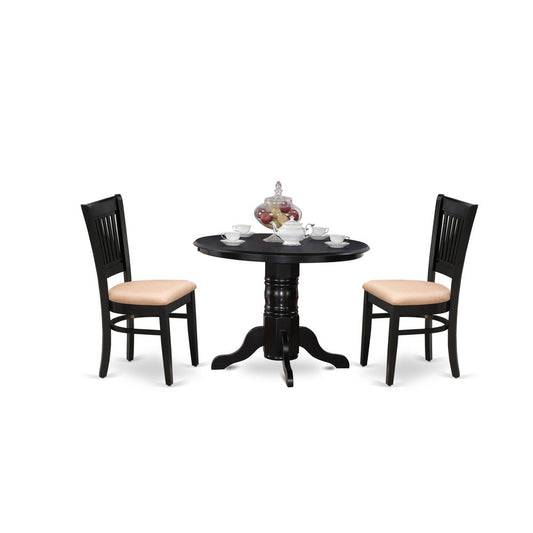 3-Pc Dining Room Table Set- 2 Dining Room Chair And Kitchen Table - Linen Fabric Seat And Slatted Chair Back - Black Finish And Dining Tables By East West Furniture | Dining Sets | Modishstore