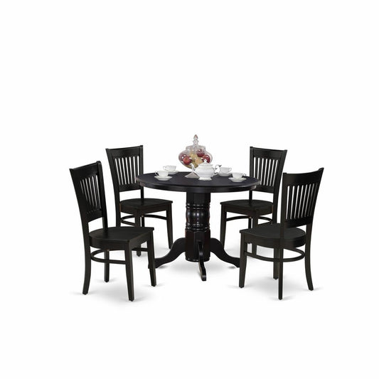 5-Pc Dining Room Set- 4 Dining Room Chair And Dinner Table - Linen Fabric Seat And Slatted Chair Back - Black Finish And Dining Tables By East West Furniture | Dining Sets | Modishstore