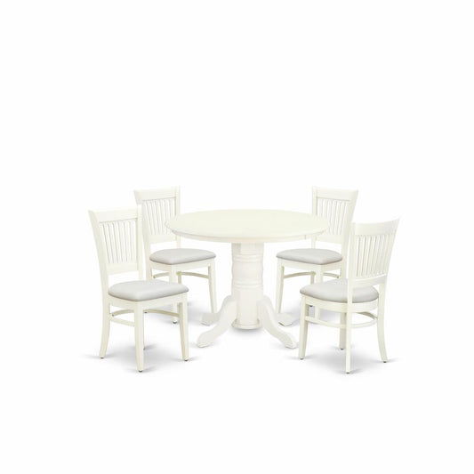5-Piece Dining Room Table Set- 4 Dining Room Chairs And Modern Dining Room Table - Linen Fabric Seat And Slatted Chair Back - Linen White Finish And Dining Tables By East West Furniture | Dining Sets | Modishstore