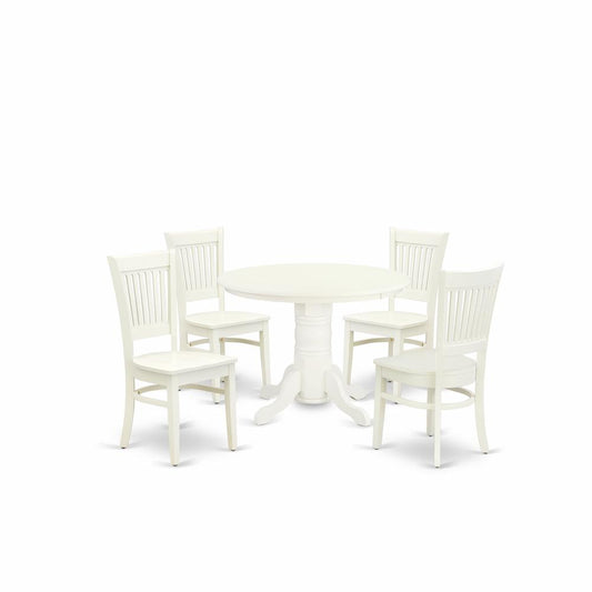 Dlva5-Lwh-W - 5-Pc Dining Room Table Set- 4 Dining Chairs And Dining Room Table - Wooden Seat And Slatted Chair Back - Linen White Finish And Dining Tables By East West Furniture | Dining Sets | Modishstore