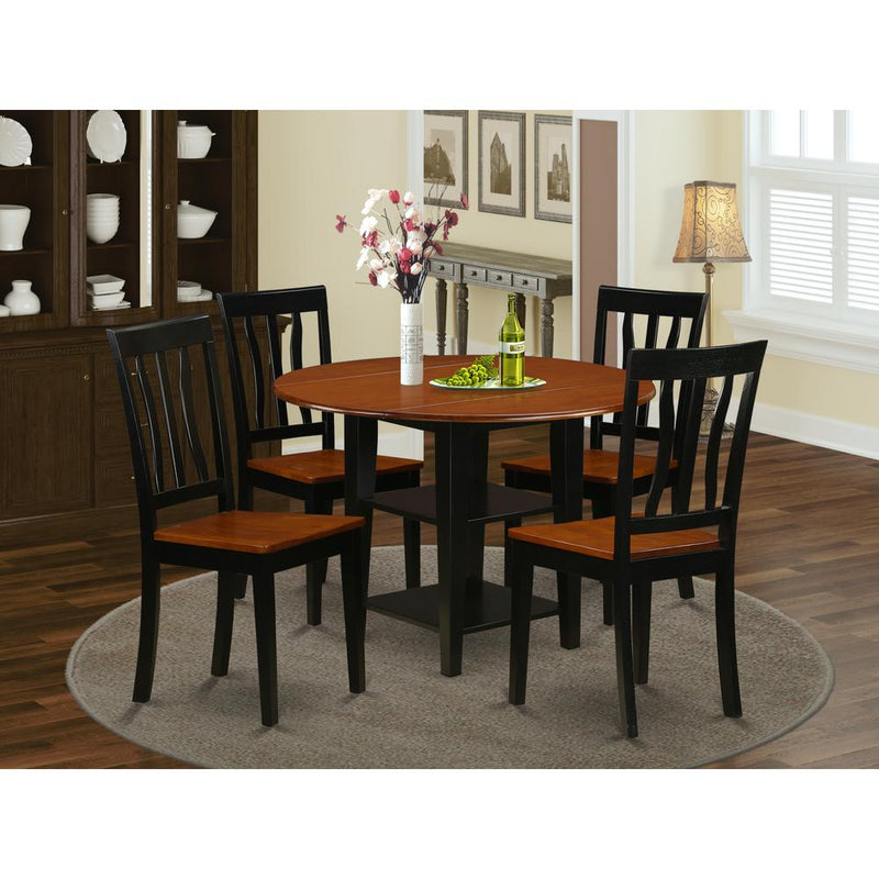 Dining Room Set Black & Cherry SUAN5-BCH-W By East West Furniture | Dining Sets | Modishstore