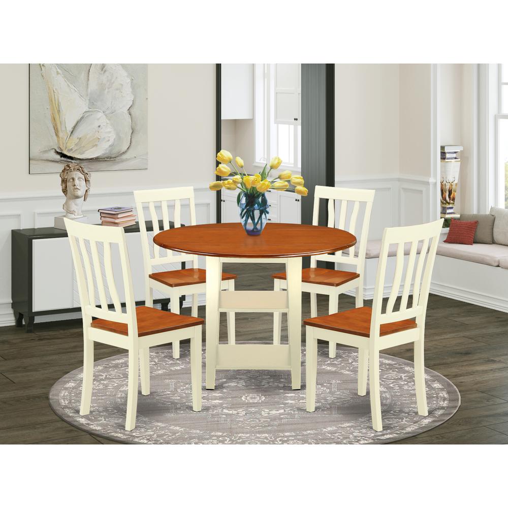 Dining Room Set Buttermilk & Cherry SUAN5-BMK-W By East West Furniture | Dining Sets | Modishstore