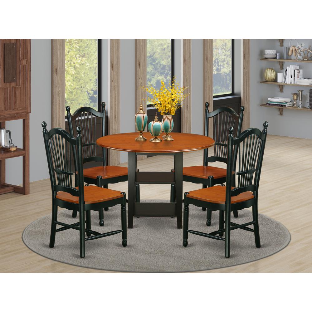 Dining Room Set Black & Cherry SUDO5-BCH-W By East West Furniture | Dining Sets | Modishstore