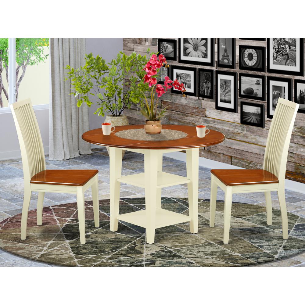 Dining Room Set Buttermilk & Cherry SUIP3-BMK-W By East West Furniture | Dining Sets | Modishstore