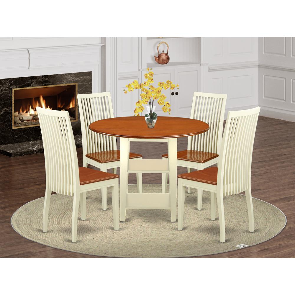 Dining Room Set Buttermilk & Cherry SUIP5-BMK-W By East West Furniture | Dining Sets | Modishstore