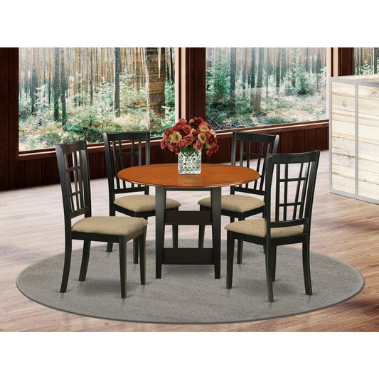 Dining Room Set Black & Cherry SUNI5-BCH-C By East West Furniture | Dining Sets | Modishstore