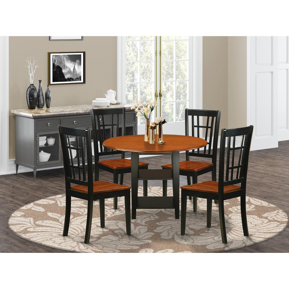 Dining Room Set Black & Cherry SUNI5-BCH-W By East West Furniture | Dining Sets | Modishstore