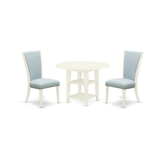 A Kitchen Dining Table Set Of 2 Great Kitchen Dining Chairs With Linen Fabric Baby Blue Color And An Attractive Drop Leaf And Two Shelves Round Kitchen Table With Li By East West Furniture | Dining Sets | Modishstore