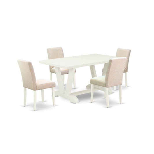 5-Pc Dinette Room Set - 4 Parson Dining Chairs And 1 Modern Rectangular Linen White Wooden Dining Table And Dining Tables By East West Furniture | Dining Sets | Modishstore