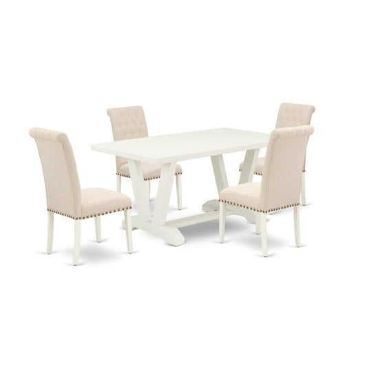 5-Pc Dining Table Set Included 4 Parson Dining Chairs And Dining Table By East West Furniture | Dining Sets | Modishstore