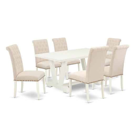 7-Piece Dining Table Set - 6 Parson Dining Chairs And A Rectangular Dining Table By East West Furniture | Dining Sets | Modishstore