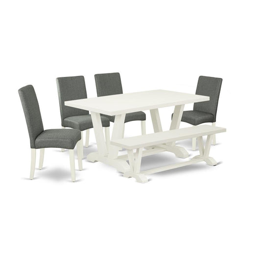 6-Pc Kitchen Dinette Set Gray Seat And Stylish Chair And Dining Tables By East West Furniture | Dining Sets | Modishstore