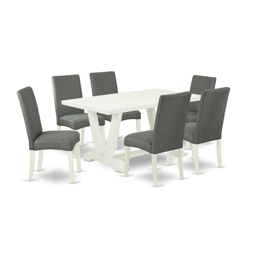 7-Piece Modern Dining Table Set - 6 Parson Chairs And Small Rectangular Table Hardwood Structure And Dining Tables By East West Furniture | Dining Sets | Modishstore