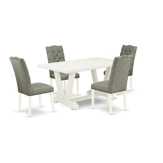 5-Piece Dining Room Table Set Included 4 Parson Dining Chairs Upholstered Seat And High Button Tufted Chair Back And Rectangular Dining Table And Dining Tables By East West Furniture | Dining Sets | Modishstore